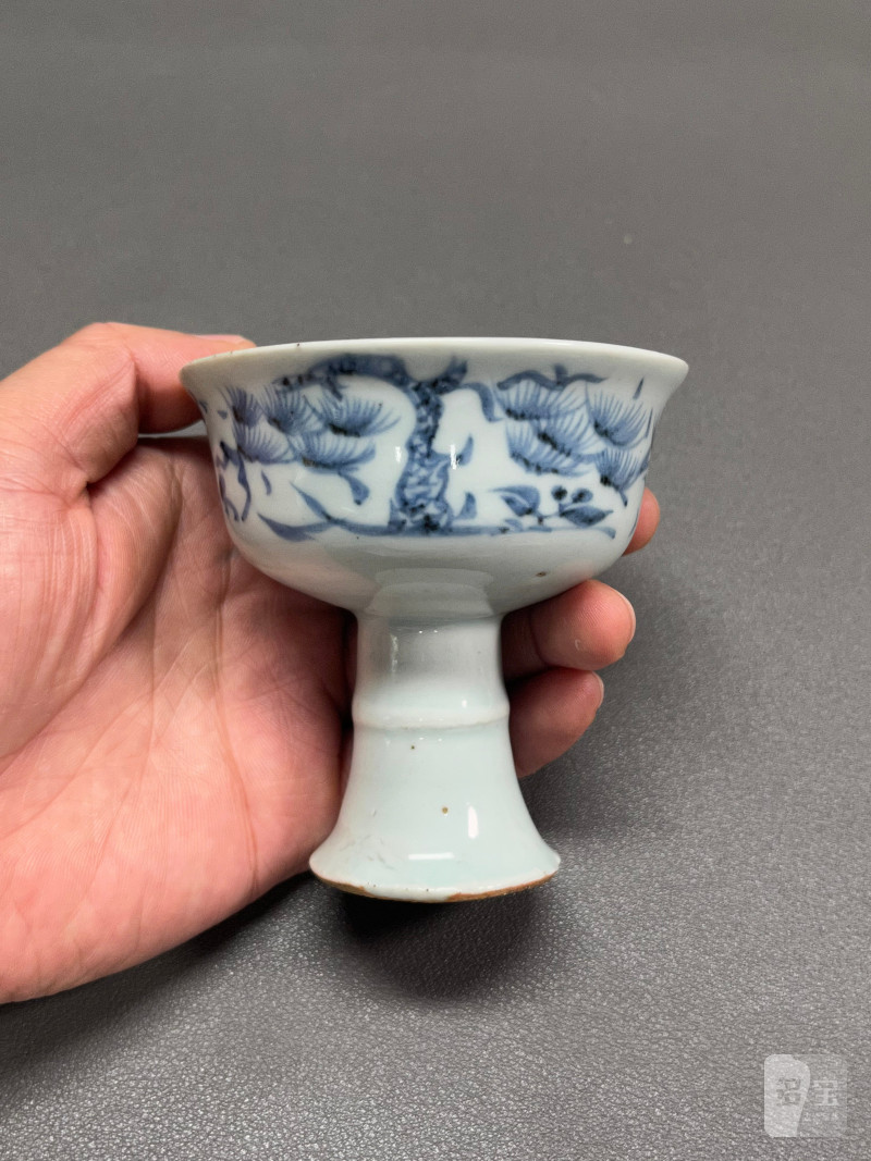元  青花花卉纹高足杯 - 图3
